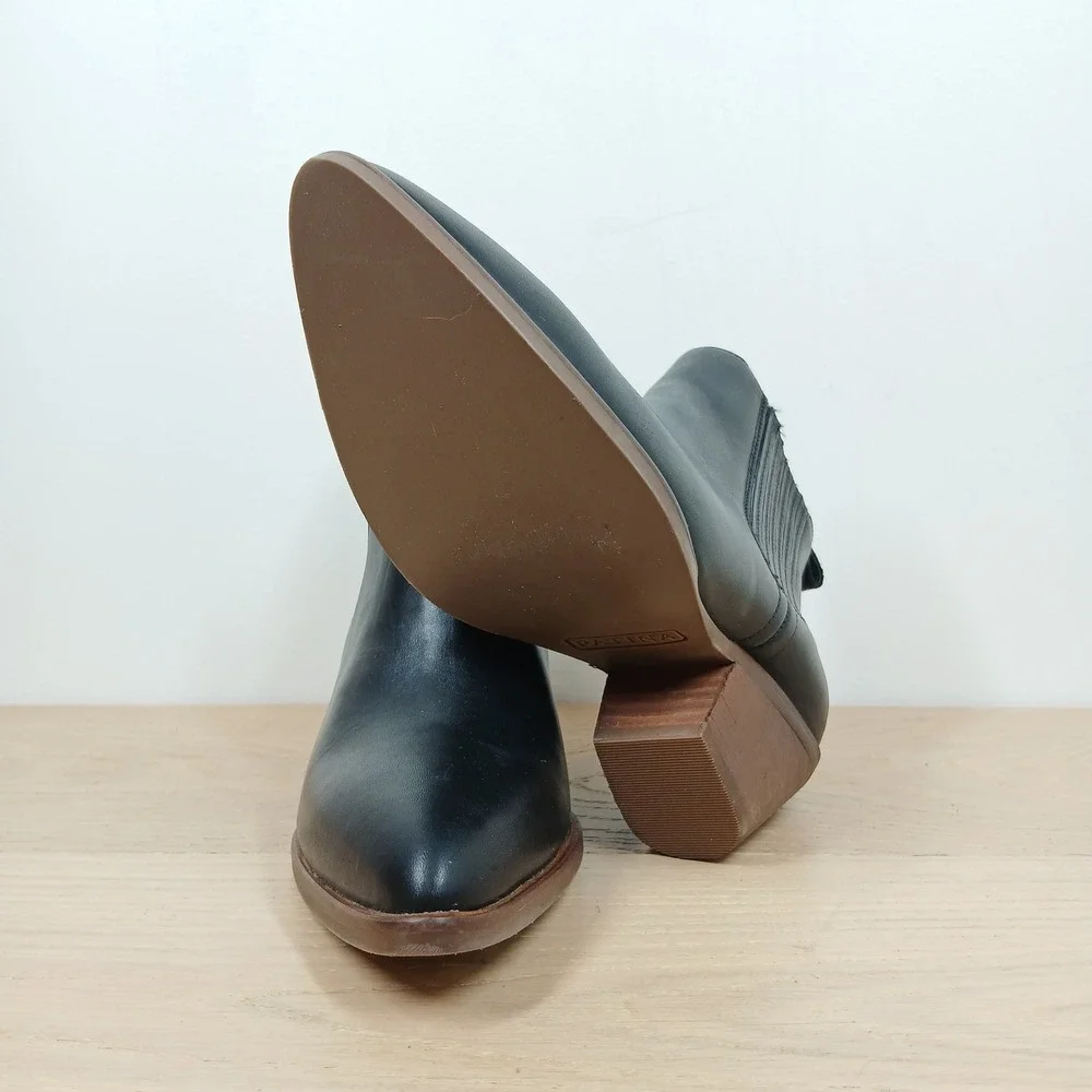 Patina Ankle Boots Women 6 Black Leather Pointed Toe Western Chelsea Block Heel